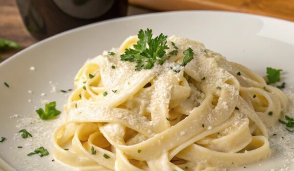 Italian pasta on a plate with parsley