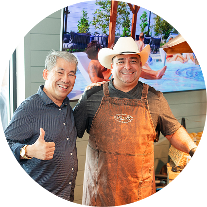 Cowboy and resident at Creekhaven holding a thumbs up